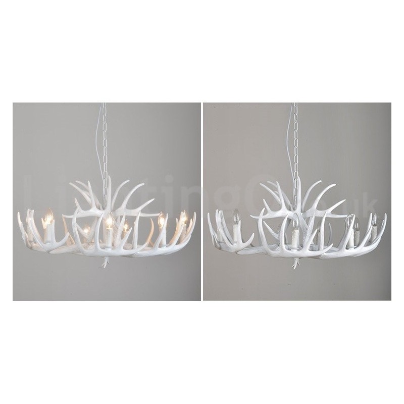 Lámpara de araña rústica artística retro de 9 luces con forma de asta blanca