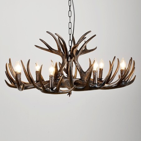 Lámpara de araña rústica artística retro de 9 luces con diseño de astas negras Lámpara de araña rústica artística retro de 9 luces con diseño de astas negras