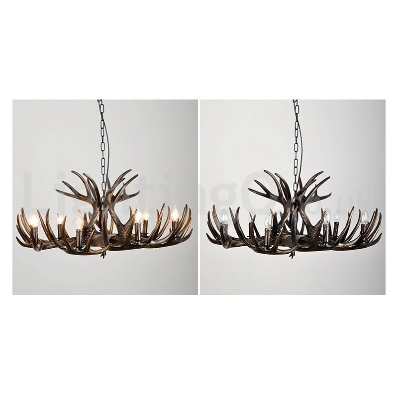 Lámpara de araña rústica artística retro de 9 luces con diseño de astas negras