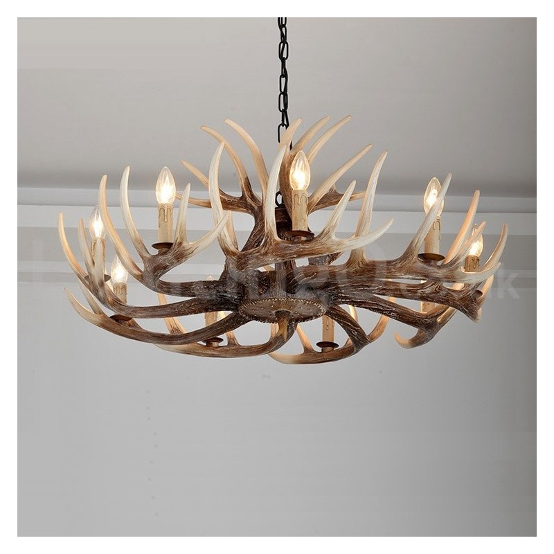 Lámpara de araña vintage rústica artística de 9 luces con diseño de astas retro