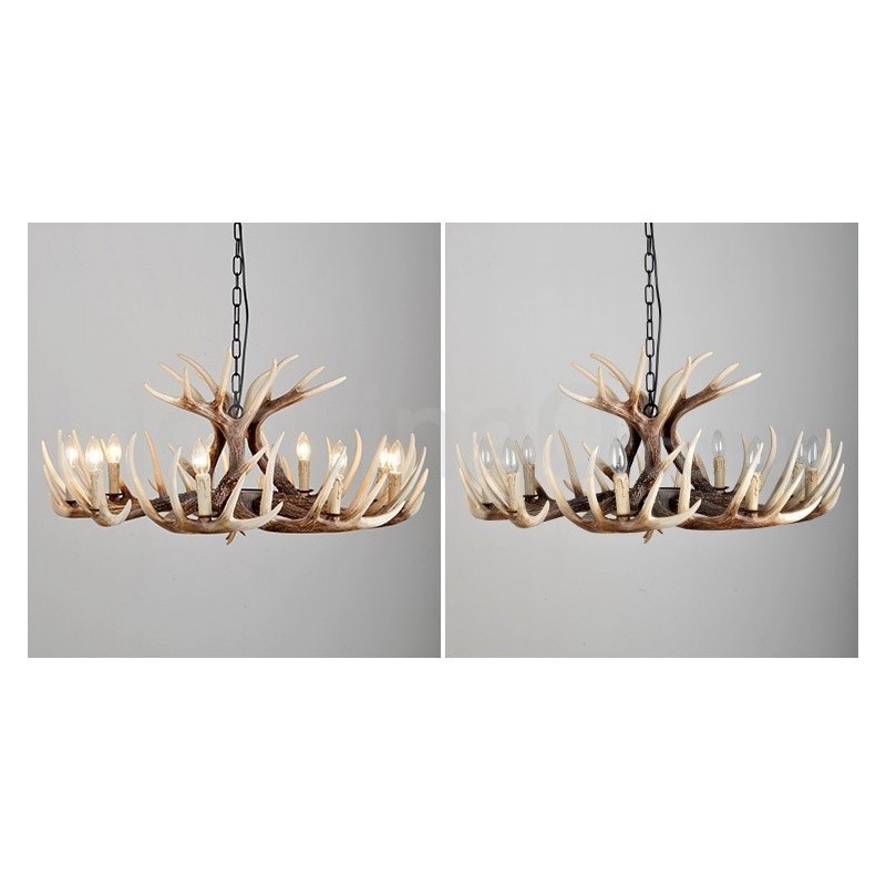 Lámpara de araña vintage rústica artística de 9 luces con diseño de astas retro