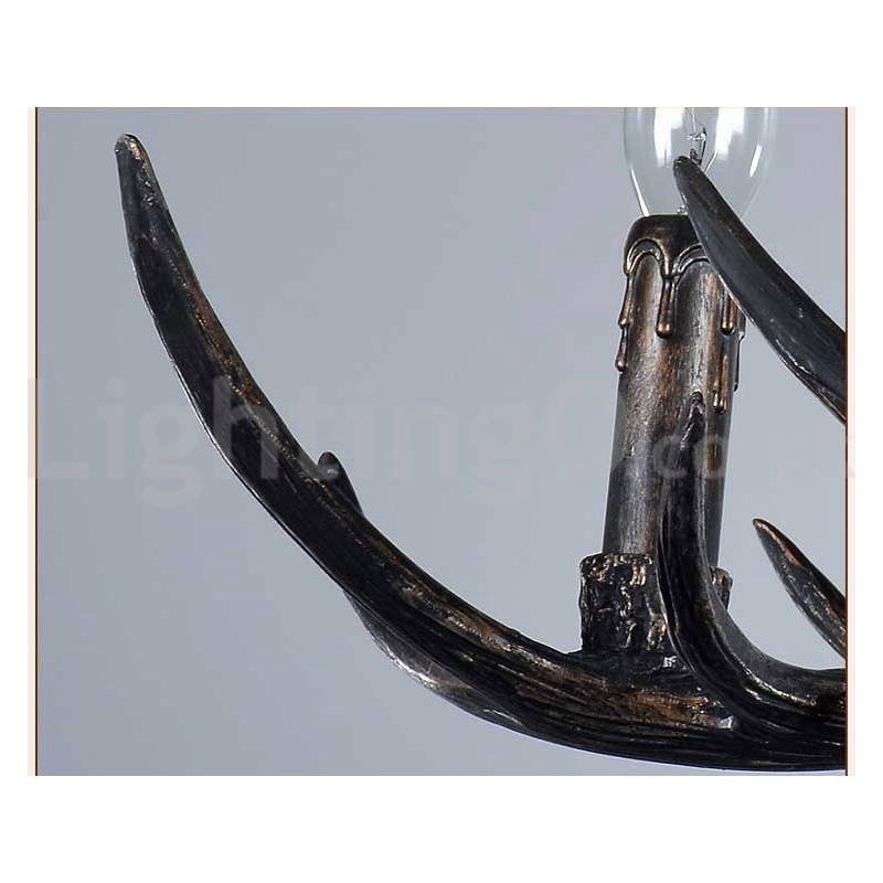 Lámpara de araña vintage rústica, artística, retro, de asta negra, de 6 luces