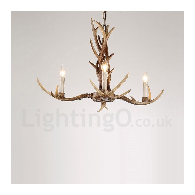 Lámpara de araña rústica artística retro de 3 luces con forma de asta.