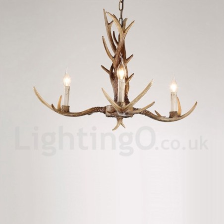 Lámpara de araña rústica artística retro de 3 luces con forma de asta. Lámpara de araña rústica artística retro de 3 luces con forma de asta.