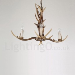 Lámpara de araña rústica artística retro de 3 luces con forma de asta.