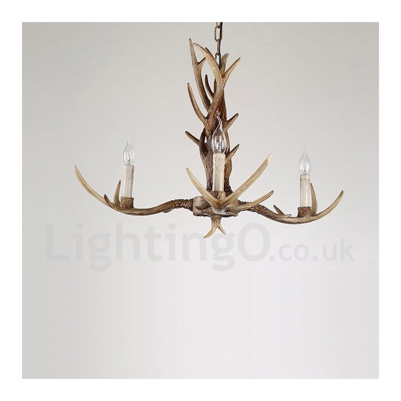 Lámpara de araña rústica artística retro de 3 luces con forma de asta.