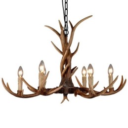 Lámpara de araña rústica artística retro con forma de asta, estilo vintage, de 6 luces