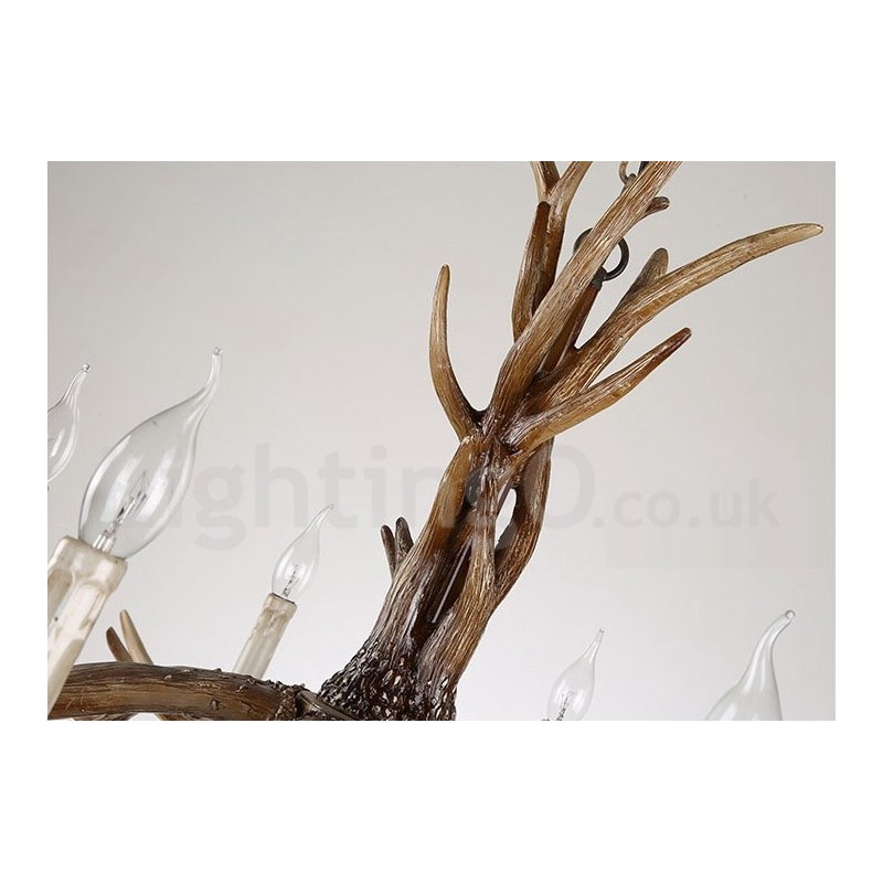 Lámpara de araña rústica artística retro con forma de asta, estilo vintage, de 6 luces