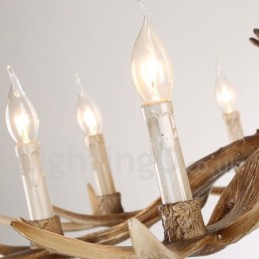 Lámpara de araña rústica artística retro con forma de asta, estilo vintage, de 6 luces