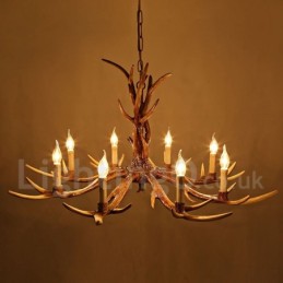 Lámpara de araña rústica artística retro de 8 luces con forma de asta.