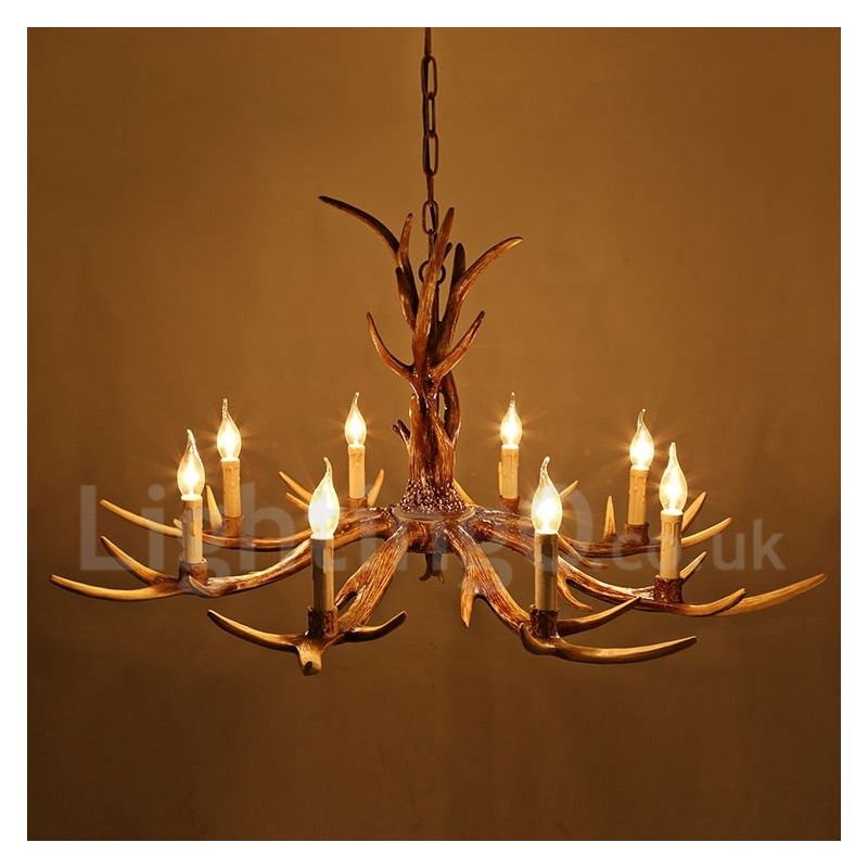 Lámpara de araña rústica artística retro de 8 luces con forma de asta.