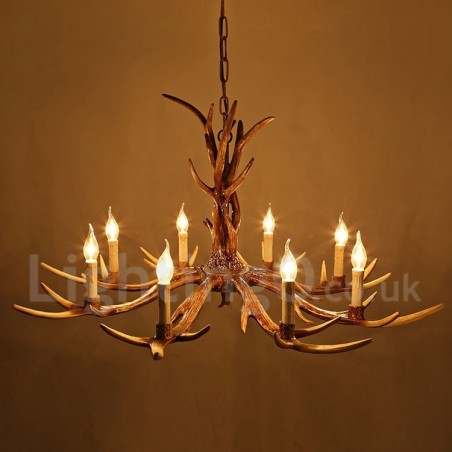 Lámpara de araña rústica artística retro de 8 luces con forma de asta. Lámpara de araña rústica artística retro de 8 luces con forma de asta.