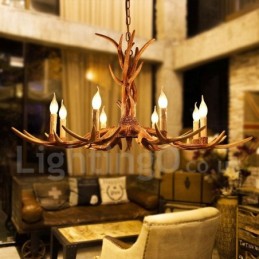 Lámpara de araña rústica artística retro de 8 luces con forma de asta.