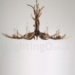 Lámpara de araña rústica artística retro de 8 luces con forma de asta.