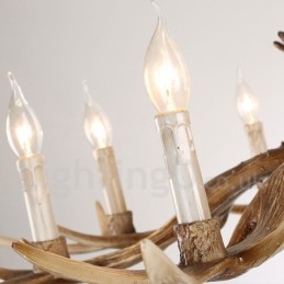 Lámpara de araña rústica artística retro de 8 luces con forma de asta.