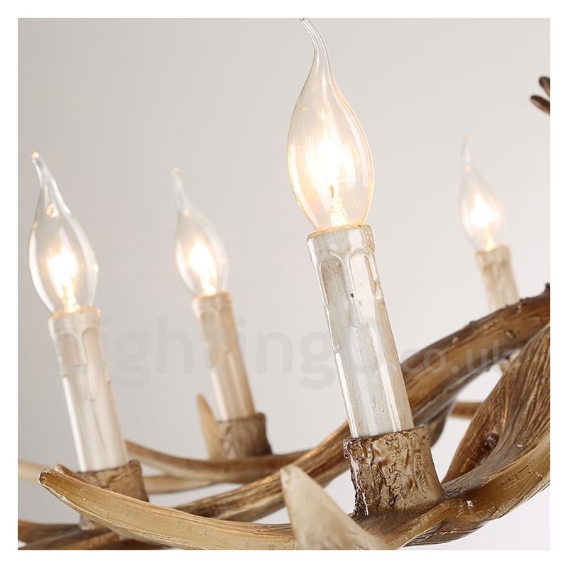 Lámpara de araña rústica artística retro de 8 luces con forma de asta.
