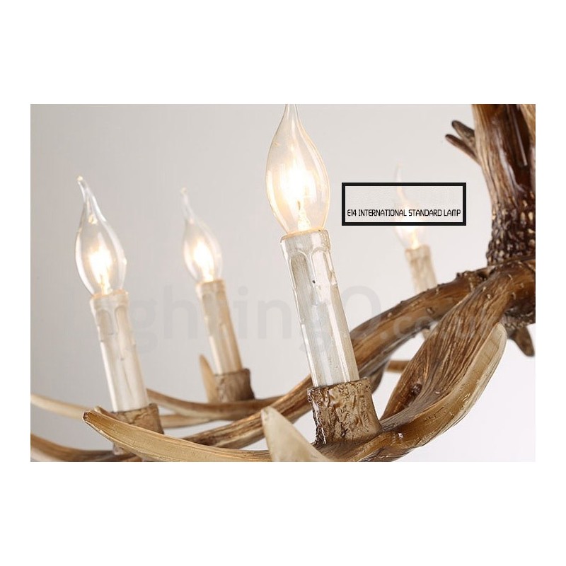 Lámpara de araña rústica artística retro de 8 luces con forma de asta.