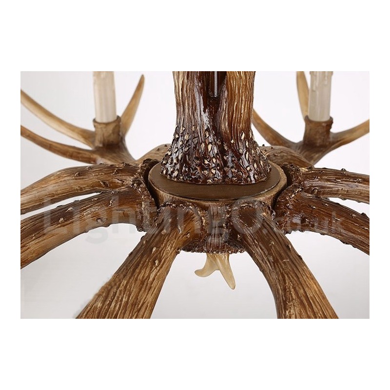 Lámpara de araña rústica artística retro de 8 luces con forma de asta.