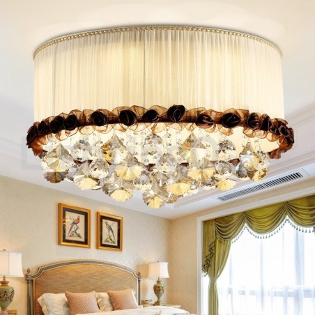 Lámpara de techo de cristal empotrada redonda moderna y contemporánea de 50 cm con pantalla de tela Lámpara de techo de cristal empotrada redonda moderna y contemporánea de 50 cm con pantalla de tela