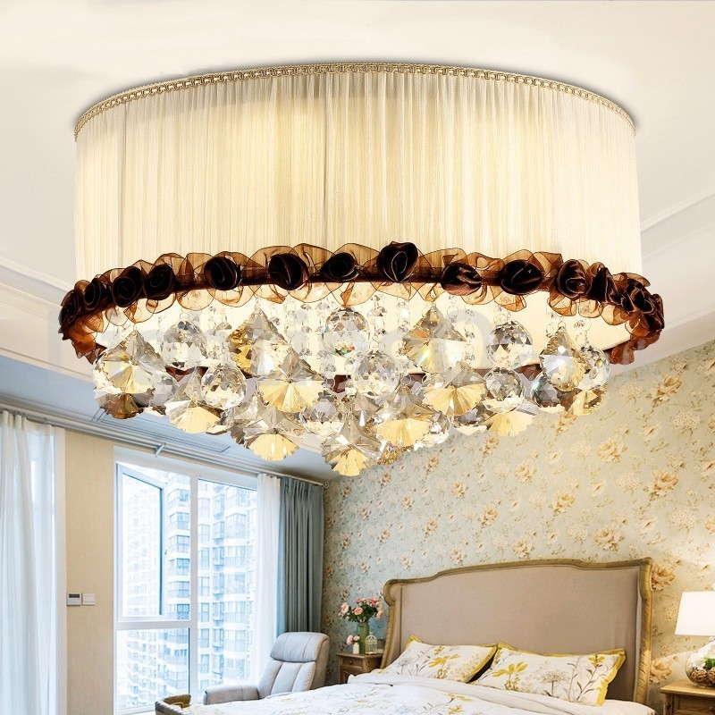 Lámpara de techo de cristal empotrada redonda moderna y contemporánea de 50 cm con pantalla de tela