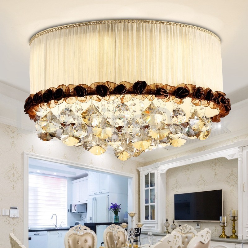 Lámpara de techo de cristal empotrada redonda moderna y contemporánea de 50 cm con pantalla de tela