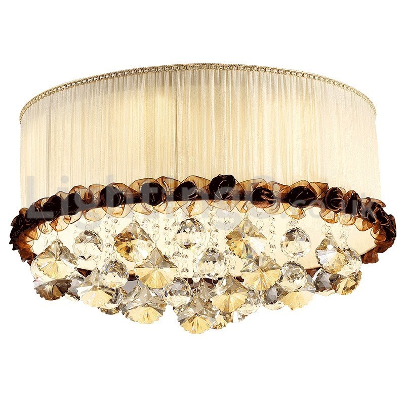 Lámpara de techo de cristal empotrada redonda moderna y contemporánea de 50 cm con pantalla de tela