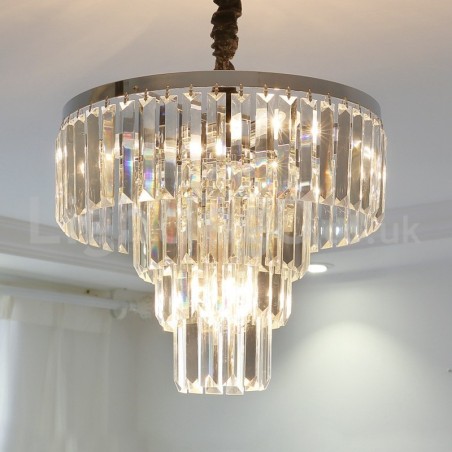 Lámpara colgante de cristal redonda de 4 niveles, elegante y moderna, a buen precio. Lámpara colgante de cristal redonda de 4 niveles, elegante y moderna, a buen precio.