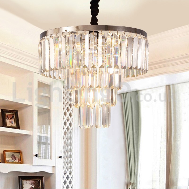 Lámpara colgante de cristal redonda de 4 niveles, elegante y moderna, a buen precio.