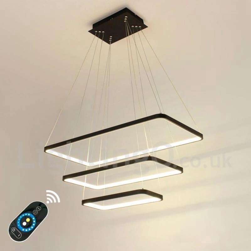 Lámpara colgante regulable con control remoto, diseño moderno, tres rectángulos