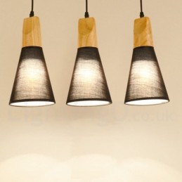 Lámpara colgante moderna de madera de 1 luz y 3 luces con pantalla de tela