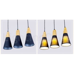 Lámpara colgante moderna de madera de 1 luz y 3 luces con pantalla de tela