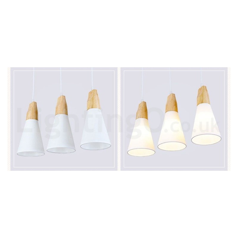 Lámpara colgante moderna de madera de 1 luz y 3 luces con pantalla de tela