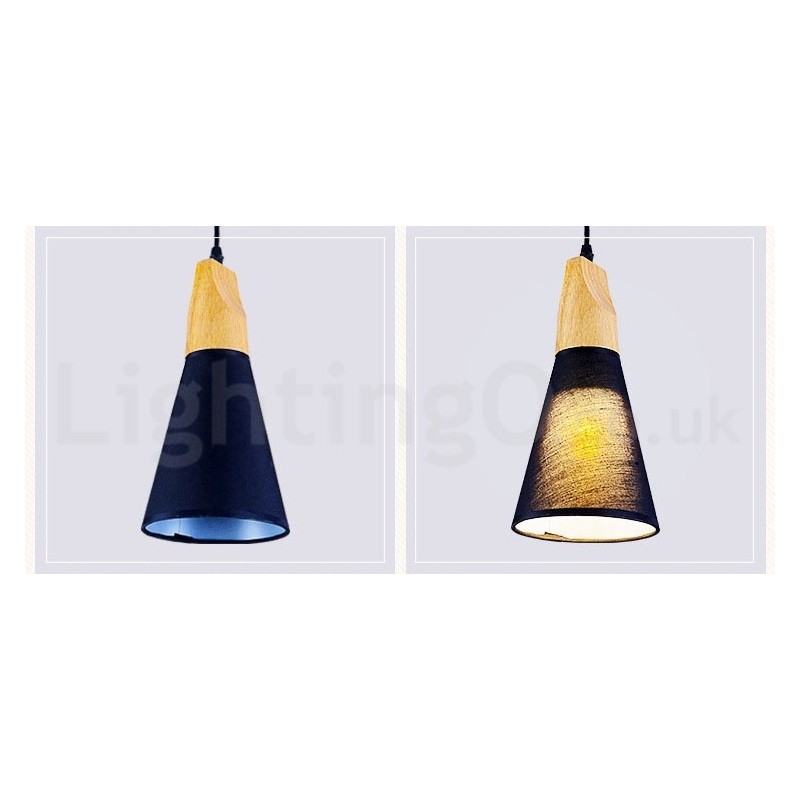 Lámpara colgante moderna de madera de 1 luz y 3 luces con pantalla de tela