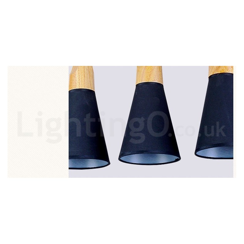 Lámpara colgante moderna de madera de 1 luz y 3 luces con pantalla de tela