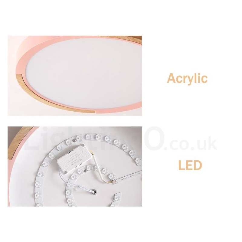 Lámpara de techo de madera redonda multicolor ultrafina con pantalla acrílica de madera maciza, estilo nórdico.