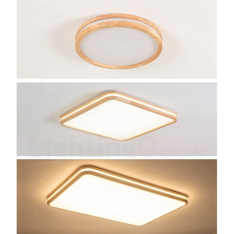 Lámpara de techo de madera maciza, redonda, cuadrada y rectangular, ultrafina, con pantalla acrílica, estilo nórdico