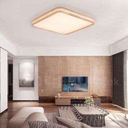 Lámpara de techo de madera maciza, redonda, cuadrada y rectangular, ultrafina, con pantalla acrílica, estilo nórdico