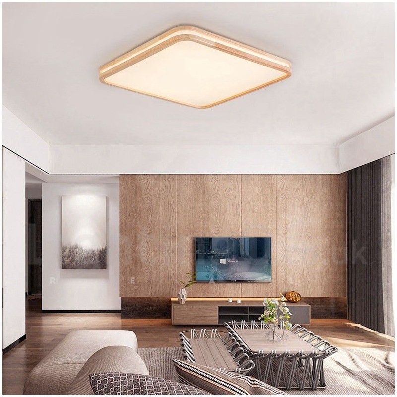 Lámpara de techo de madera maciza, redonda, cuadrada y rectangular, ultrafina, con pantalla acrílica, estilo nórdico