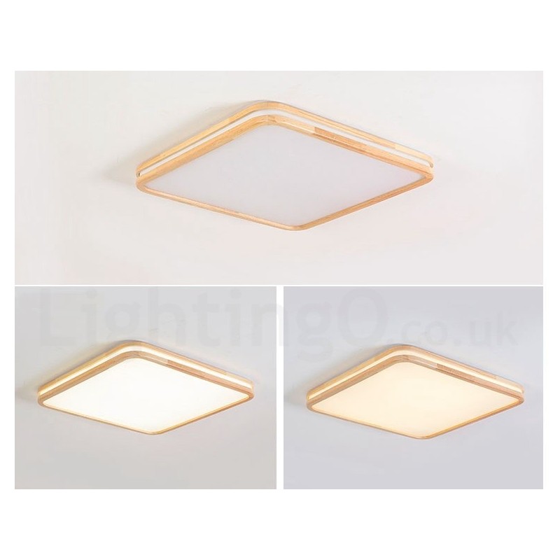 Lámpara de techo de madera maciza, redonda, cuadrada y rectangular, ultrafina, con pantalla acrílica, estilo nórdico