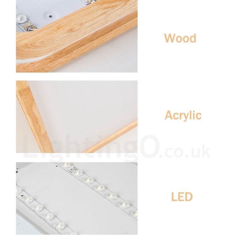 Lámpara de techo de madera maciza, redonda, cuadrada y rectangular, ultrafina, con pantalla acrílica, estilo nórdico