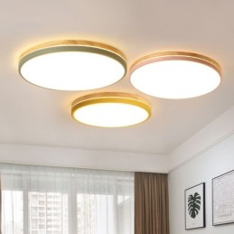 Lámpara de techo de madera redonda multicolor ultrafina y regulable con pantalla acrílica, estilo nórdico