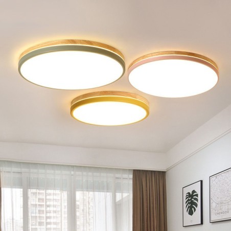 Lámpara de techo de madera redonda multicolor ultrafina y regulable con pantalla acrílica, estilo nórdico Lámpara de techo de madera redonda multicolor ultrafina y regulable con pantalla acrílica, estilo nórdico