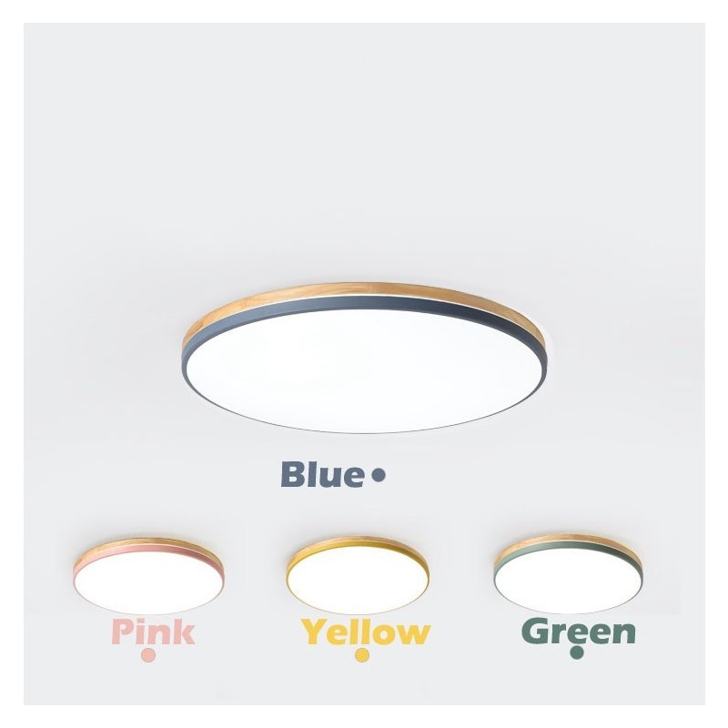 Lámpara de techo de madera redonda multicolor ultrafina y regulable con pantalla acrílica, estilo nórdico