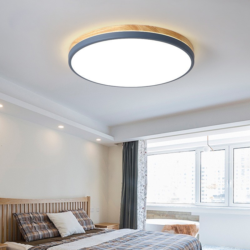 Lámpara de techo de madera redonda multicolor ultrafina y regulable con pantalla acrílica, estilo nórdico