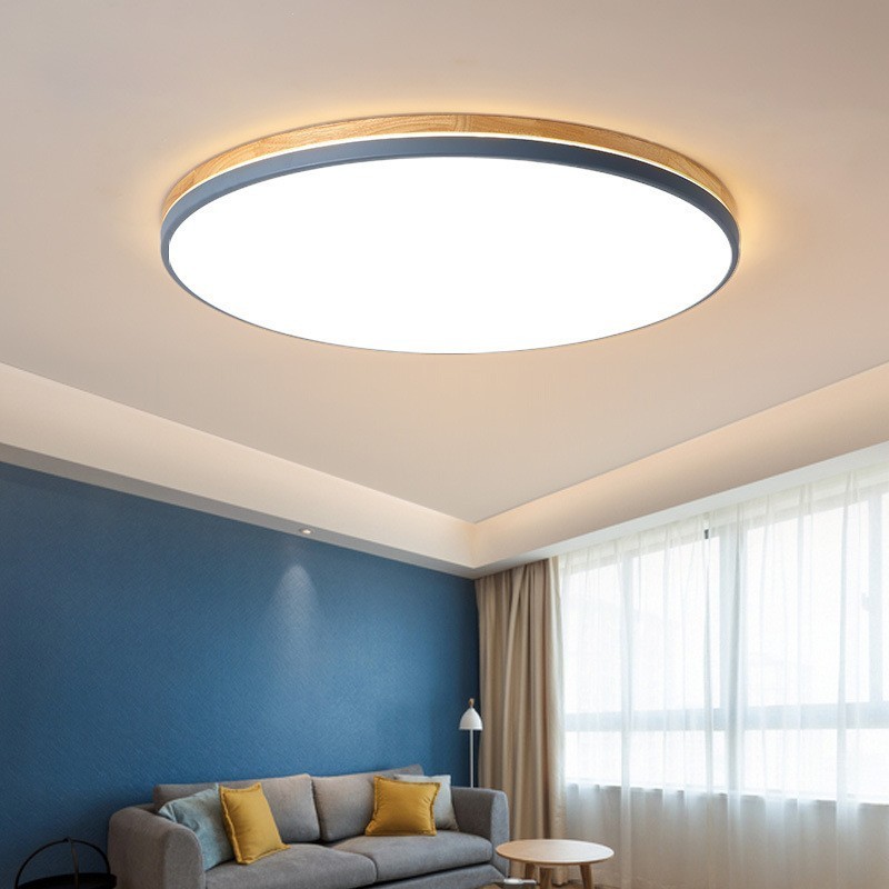 Lámpara de techo de madera redonda multicolor ultrafina y regulable con pantalla acrílica, estilo nórdico