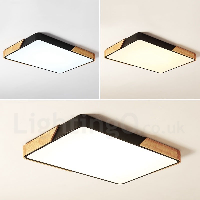 Lámpara de techo rectangular de madera multicolor ultrafina y regulable con pantalla acrílica, estilo nórdico.