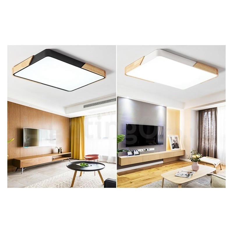 Lámpara de techo rectangular de madera multicolor ultrafina y regulable con pantalla acrílica, estilo nórdico.