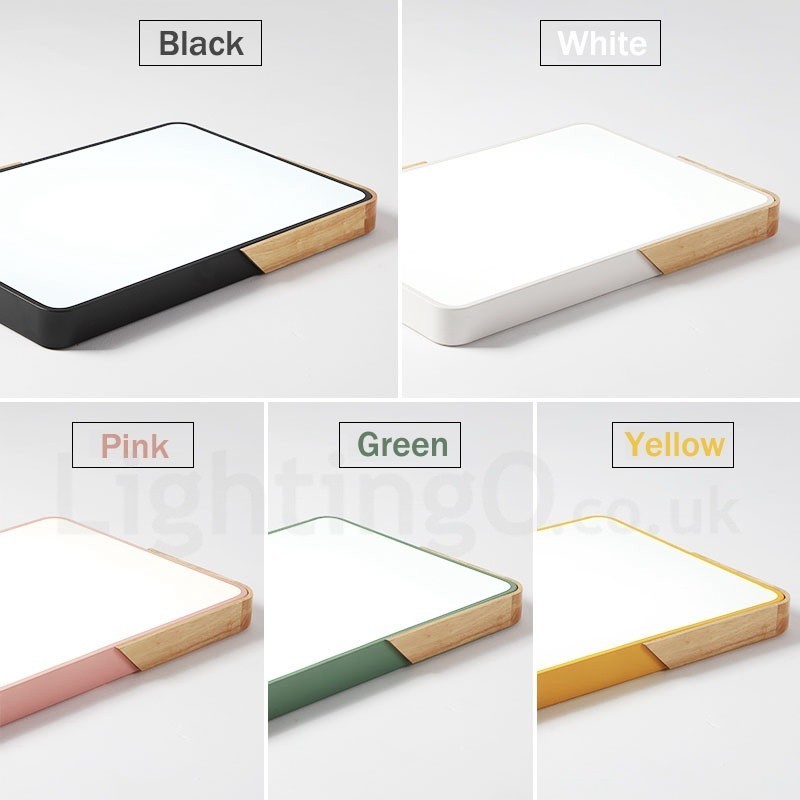 Lámpara de techo rectangular de madera multicolor ultrafina y regulable con pantalla acrílica, estilo nórdico.