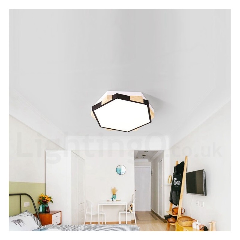 Lámpara de techo hexagonal de madera multicolor regulable con pantalla acrílica, estilo nórdico.