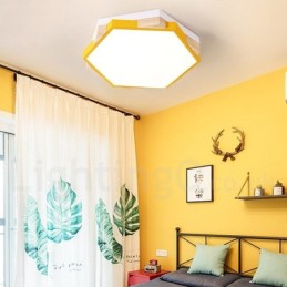 Lámpara de techo hexagonal de madera multicolor regulable con pantalla acrílica, estilo nórdico.